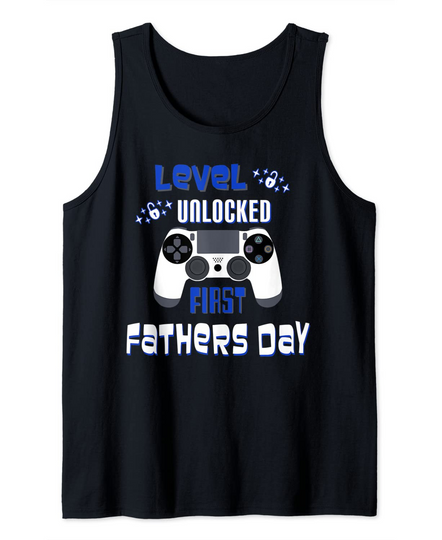Mens Gamer Fathers Day Shirt Level Unlocked First Fathers Day Tank Top