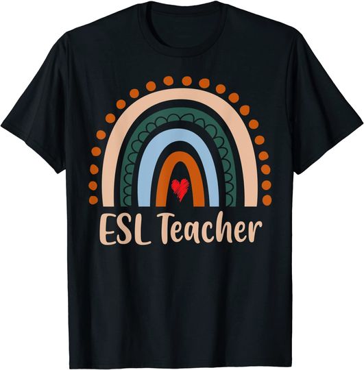ESL Teacher Boho Rainbow Back To School Appreciation T-Shirt