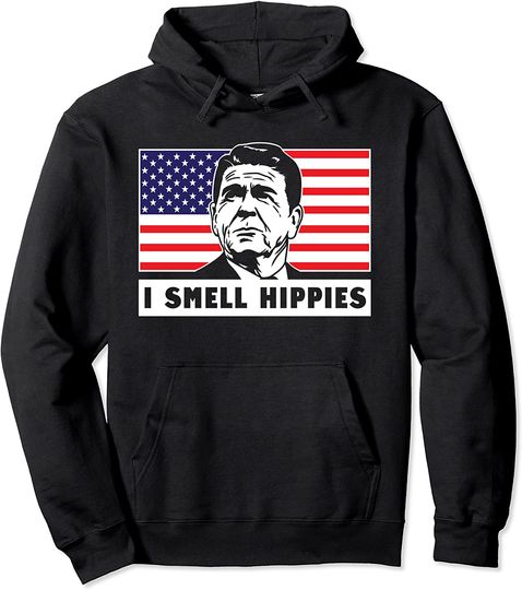 I Smell Hippies Ronald Reagan Merica USA Hoodie Pullover Hoodie