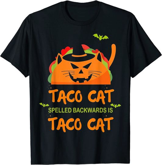 Halloween Taco Cat Spelled Backwards Funny Pumpkin Kitten T-Shirt