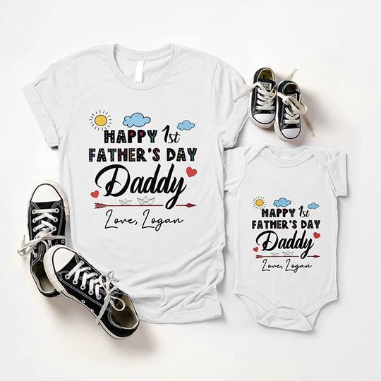 Personalized Dad Baby Matching Outfits Our First Fathers Day T-Shirt