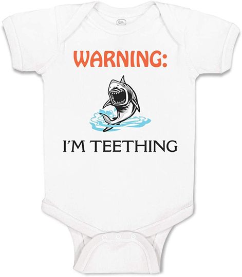Warning I'm Teething Funny Humor Custom Baby Bodysuit