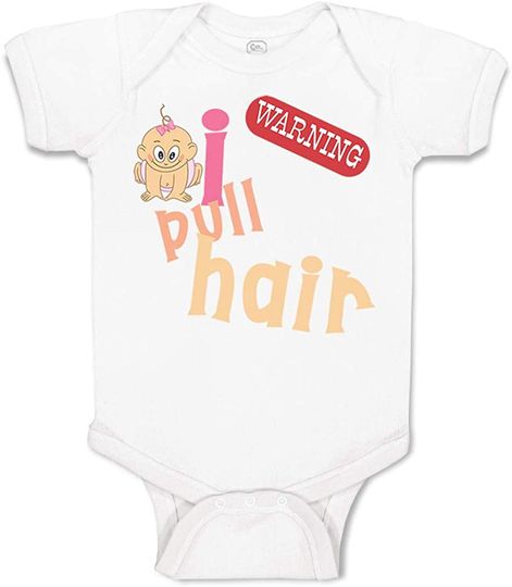 Warning I Pull Hair Humor Cotton Custom Baby Bodysuit
