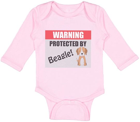Warning Protected by Beagle Dog Lover Pet Cotton Baby Long Sleeve Bodysuit