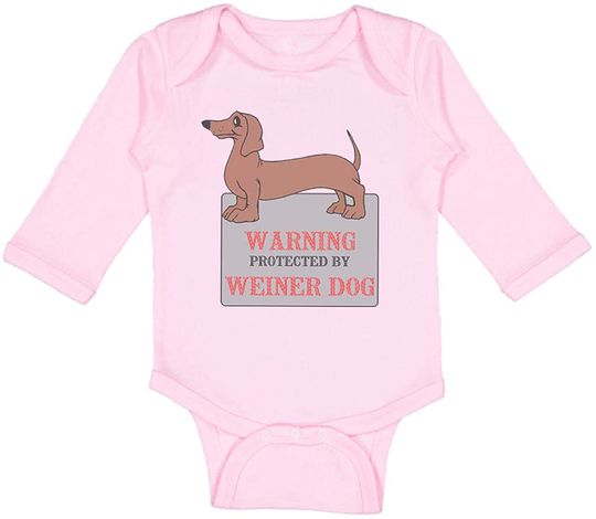 Warning Protected B Weiner Dog Lover Pet Cotton Baby Long Sleeve Bodysuit