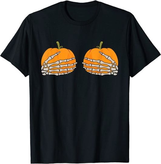 Skeleton Pumpkins Boobies T-Shirt