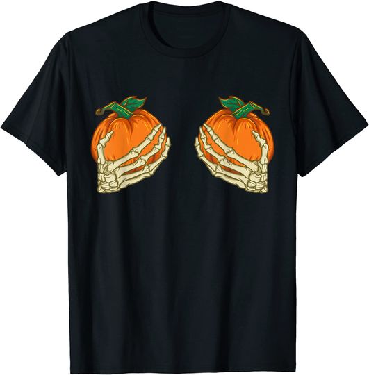 Pumpkin BoobsHalloween Skeleton Hands Boobies T-Shirt