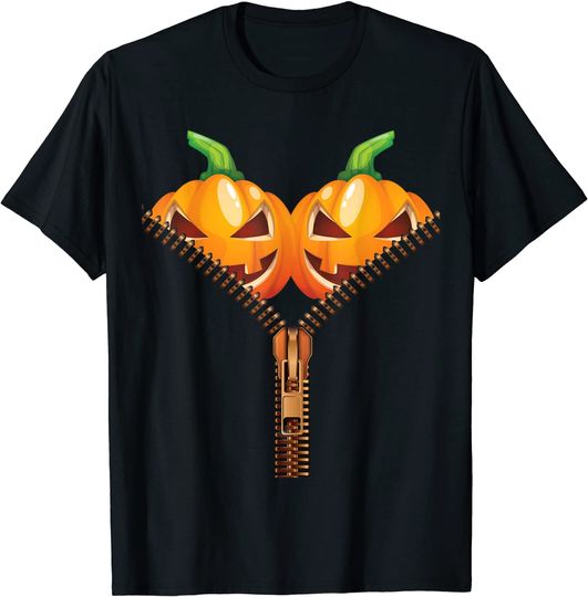 Pumpkin Boobs Boobies Zipper Womens Breast Halloween T-Shirt
