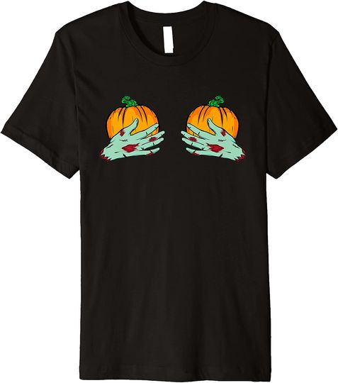 Breast Cancer Month Zombie Pumpkin Boobies Halloween T-Shirt