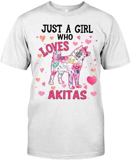 Just A Girl Who Loves Akita Flower Dog Pattern T-Shirt