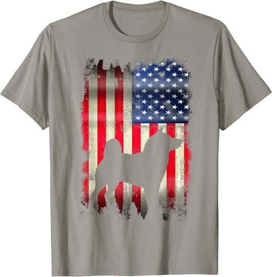 USA Akita Dog Vintage American Flag T Shirt