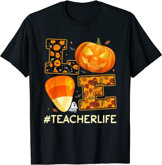 Love Candy Corn And Pumpkin Halloween Costume Teacherlife T-Shirt