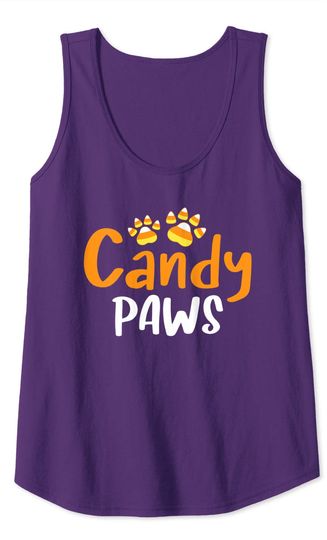 Paw Candy Corn Dog Cat Animal Lover Funny Halloween Tank Top
