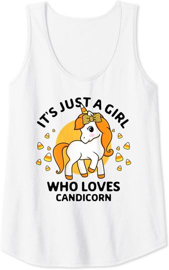 Just A Girl Who Loves Candicorn Candy Corn Unicorn Halloween Tank Top