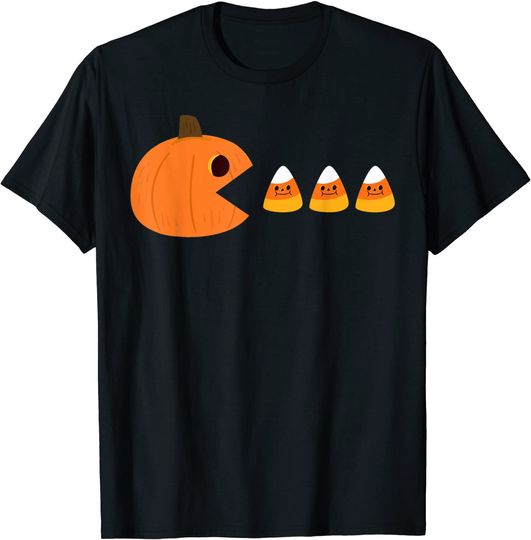 Funny Pumpkin Eating Candy Corn Halloween T-Shirt