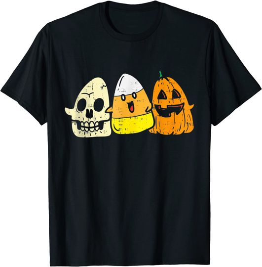 Candy Corn Skeleton Skull Pumpkin Fun Halloween T-Shirt