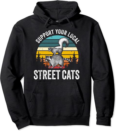 Support Local Street Cats Raccoon Sunset Pullover Hoodie