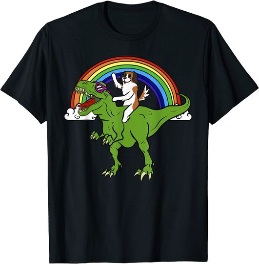 Saint Bernard Riding T Rex Dinosaur T-Shirt