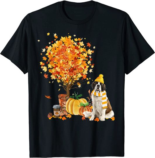 Saint Bernard Dog Silhouette Pumpkin Autumn Thanksgiving T-Shirt