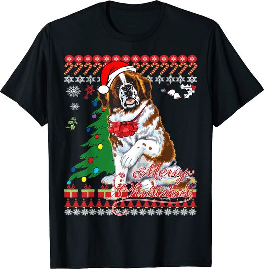 Ugly Christmas Sweater Saint Bernard Dog T-Shirt