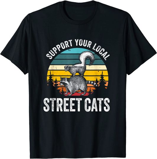 Support Local Street Cats Raccoon Sunset T-Shirt