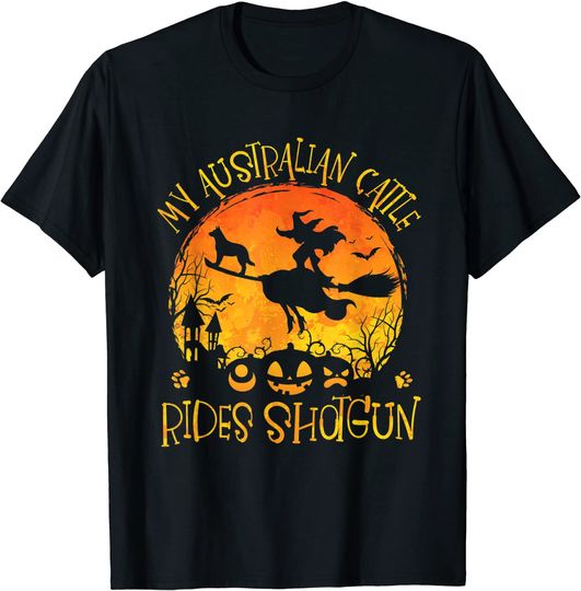 Australian Cattle Rides Shotgun Halloween Women Dog T-Shirt