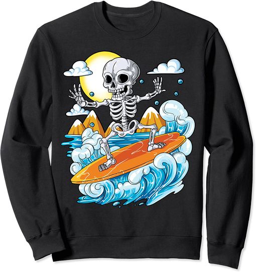 Skeleton Surfing Halloween Hawaii Sweatshirt