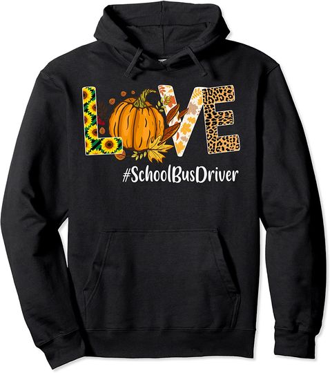 School Bus Driver Love Fall Pumpkin leopard Halloween Autumn Pullover Hoodie