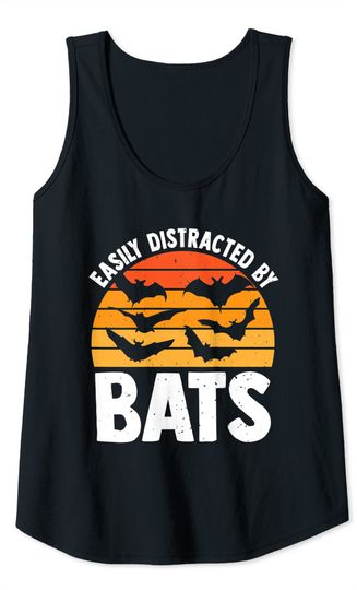 Easily Distracted By Bats Cute Hanging Bat Halloween Lover Tank Top