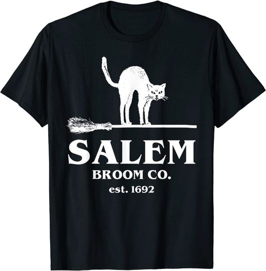 Salem Broom Company Halloween Black Cat Witch T-Shirt