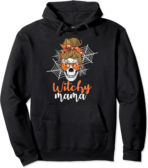 Halloween Witchy Mama Skull Witch Ladies Halloween Pullover Hoodie