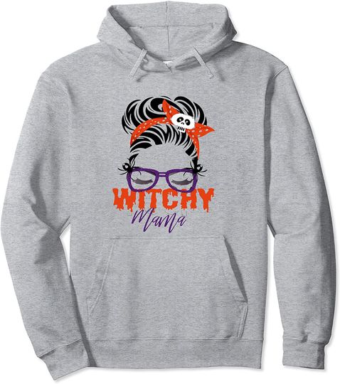 Funny Spooky Skull Witch Mom Halloween Witchy Mama Halloween Pullover Hoodie
