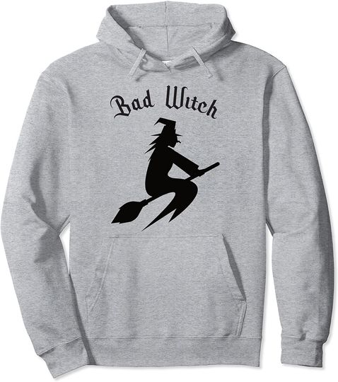 Bad Witch Flying on Broom Halloween Pullover Hoodie