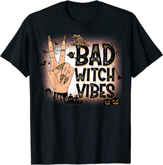 Bad Witch Vibes Peace Hand Girl Witches Halloween T-Shirt