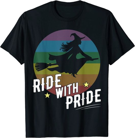 Mens Ride With Pride LGBT Witch Halloween T-Shirt