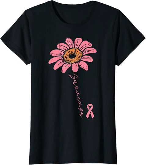Sunflower Pink Ribbon Breast Cancer Survivor Awareness T-Shirt