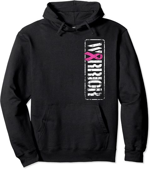 Breast Cancer Awareness - Sideways Military Warrior Ribbon Pullover Hoodie