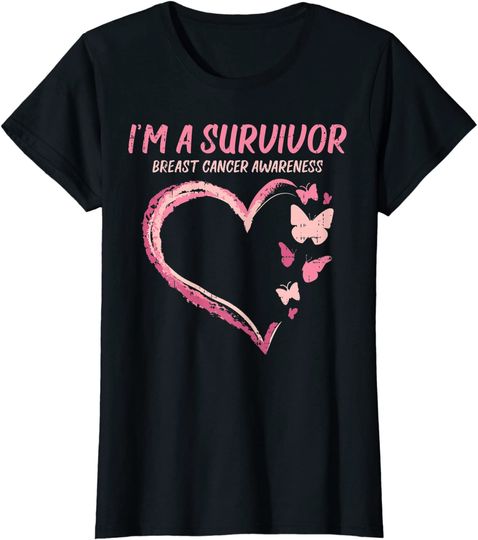 Survivor Heart Butterfly Breast Cancer Aware Support Gift T-Shirt