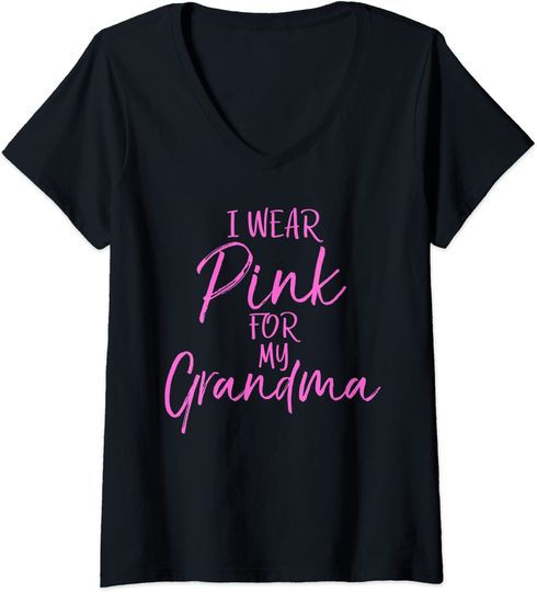 Matching Breast Cancer Support I Wear Pink for My Grandma V-Neck T-Shirt