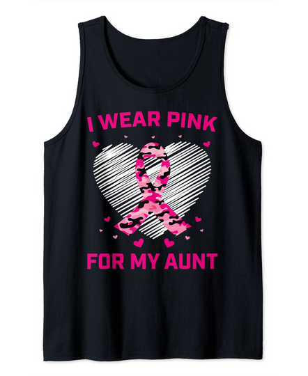 I Wear Pink For My Aunt Breast Cancer Heart Camo Graphic Tank Top