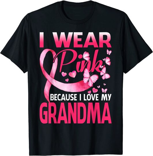 I Wear Pink For My Grandma Breast Cancer Awareness Butterfly T-Shirt