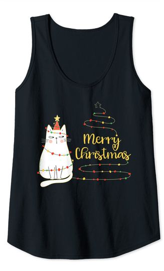 Cute Holiday Cat Tree Merry Christmas Cat Lovers Tank Top