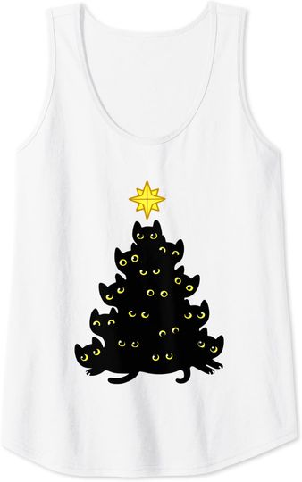 Enjoy Cool Funny Christmas Black Cats Decoration Tree Anime Tank Top
