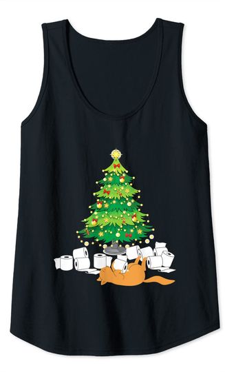 Toilet paper cat Christmas tree - Christmas Funny Tank Top