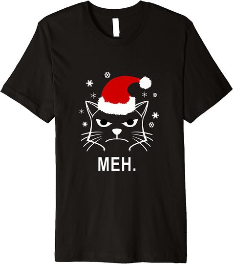 Funny Christmas Cat Meh.Tee Gift for Cat Owners T-Shirt