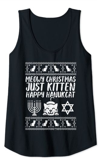 Meowy Catmas Happy Hanukcat Cute Christmas Hanukkah Cat Gift Tank Top