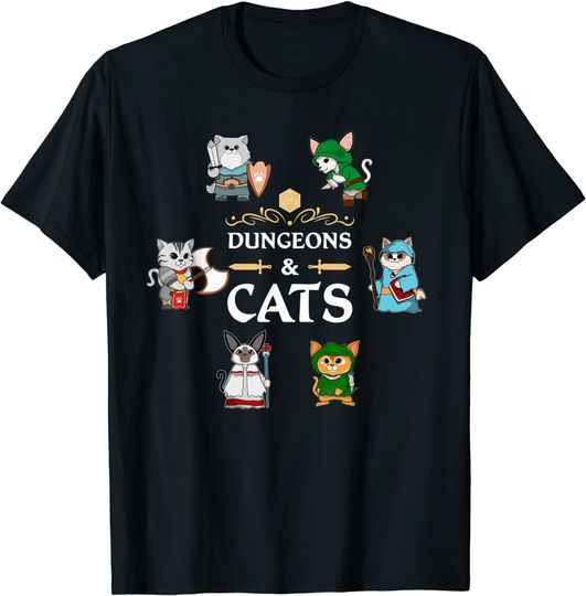 Adventurer Cats Dice Fantasy Roleplaying Gamers T-Shirt