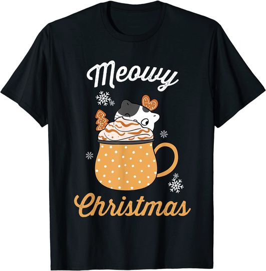 Hot Cocoa & Christmas Movies Cute Funny Cat Mug Meowy Xmas T-Shirt