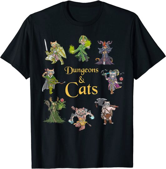 Dungeons And Cats Funny Cute Tabletop Gaming Geek Roleplay T-Shirt