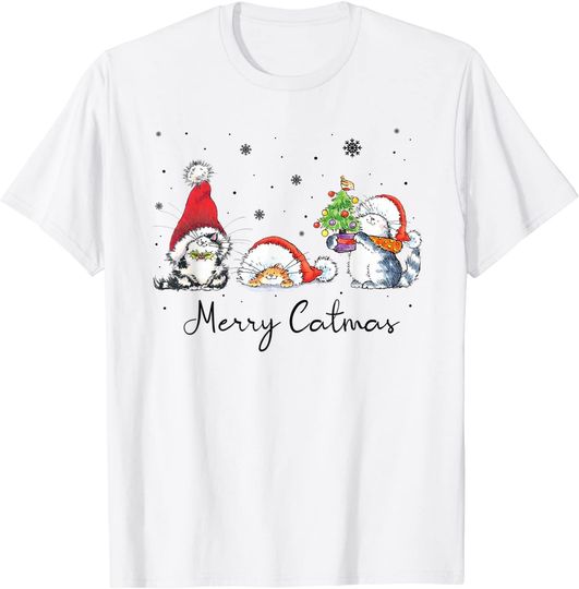 Cats With Santa Hat Merry Catmas Cat Lover Christmas Gift T-Shirt